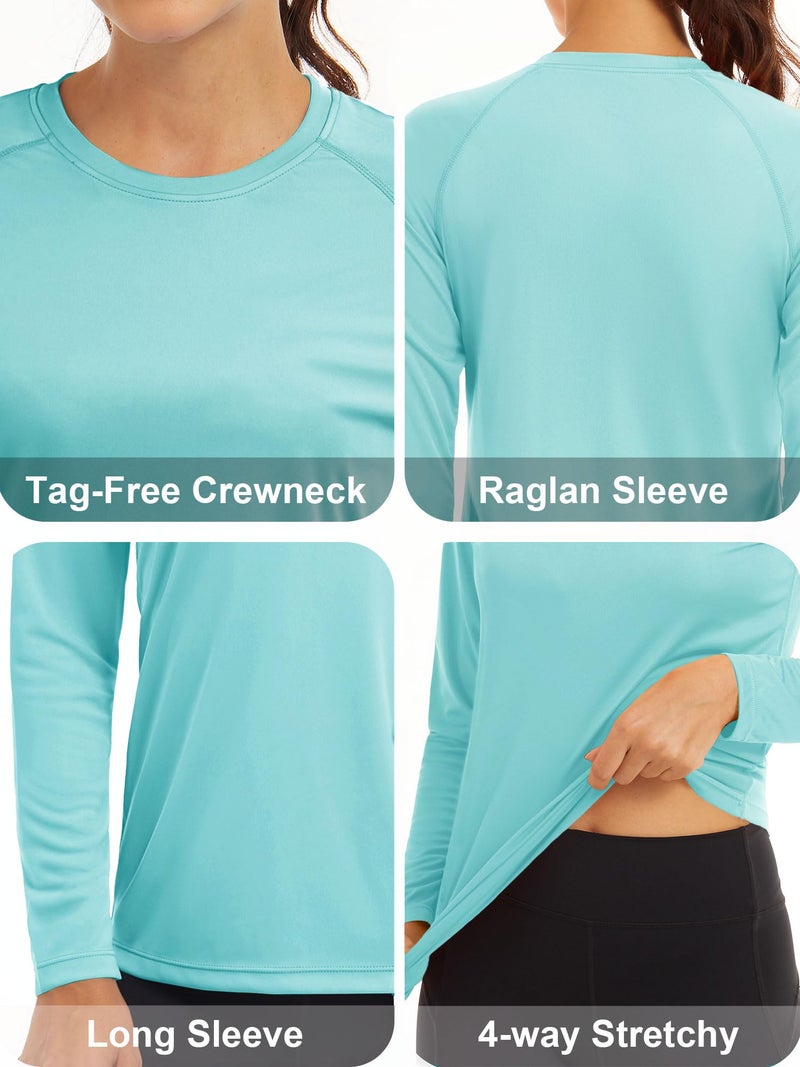 MAGCOMSEN Swim Shirts for Women UV Protection Womens Rash Guard Shirts Long Sleeve Running Shirts Women Fishing Shirts Performance Sun Shirts for Women Light Blue - Image 4